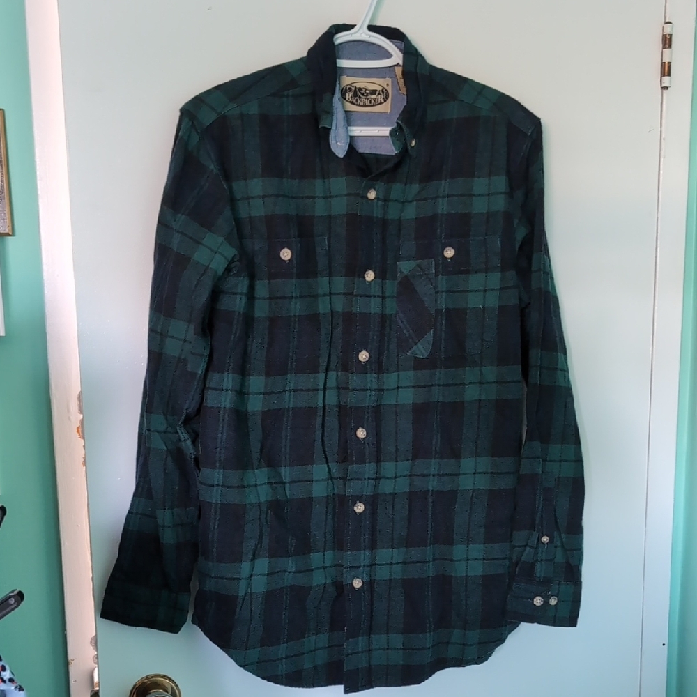 Backpacker Blue & Green Flannel Top